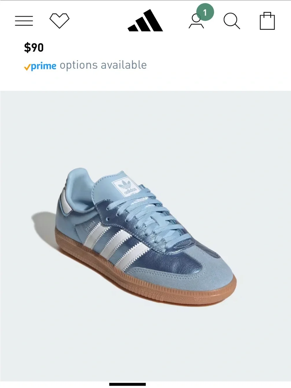 NWT AND BOX Adidas Samba OG Clear Sky/Cloud White/Gum Youth 6.5 or Women’s 8